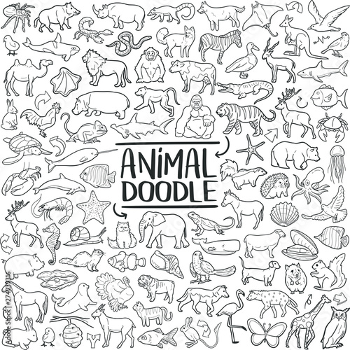 Carta da parati Scimmie - Carta da parati Animal Set Traditional Doodle Icons Sketch Hand Made Design Vector