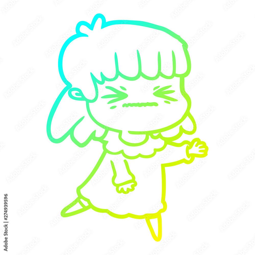 cold gradient line drawing cartoon angry girl cold gradient line drawing cartoon angry girl