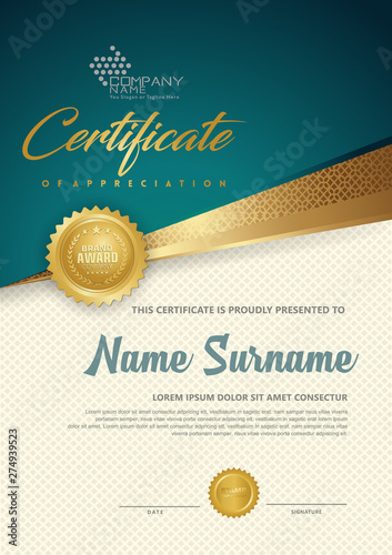 Premium diploma luxury certificate template with futuristic and elegant pattern background