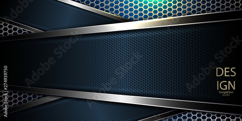 Abstract mesh dark background with a textured blue frame and shiny edging