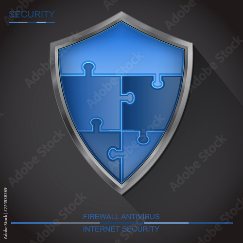 Internet security shield puzzle. Antivirus and firewall protection sign vector