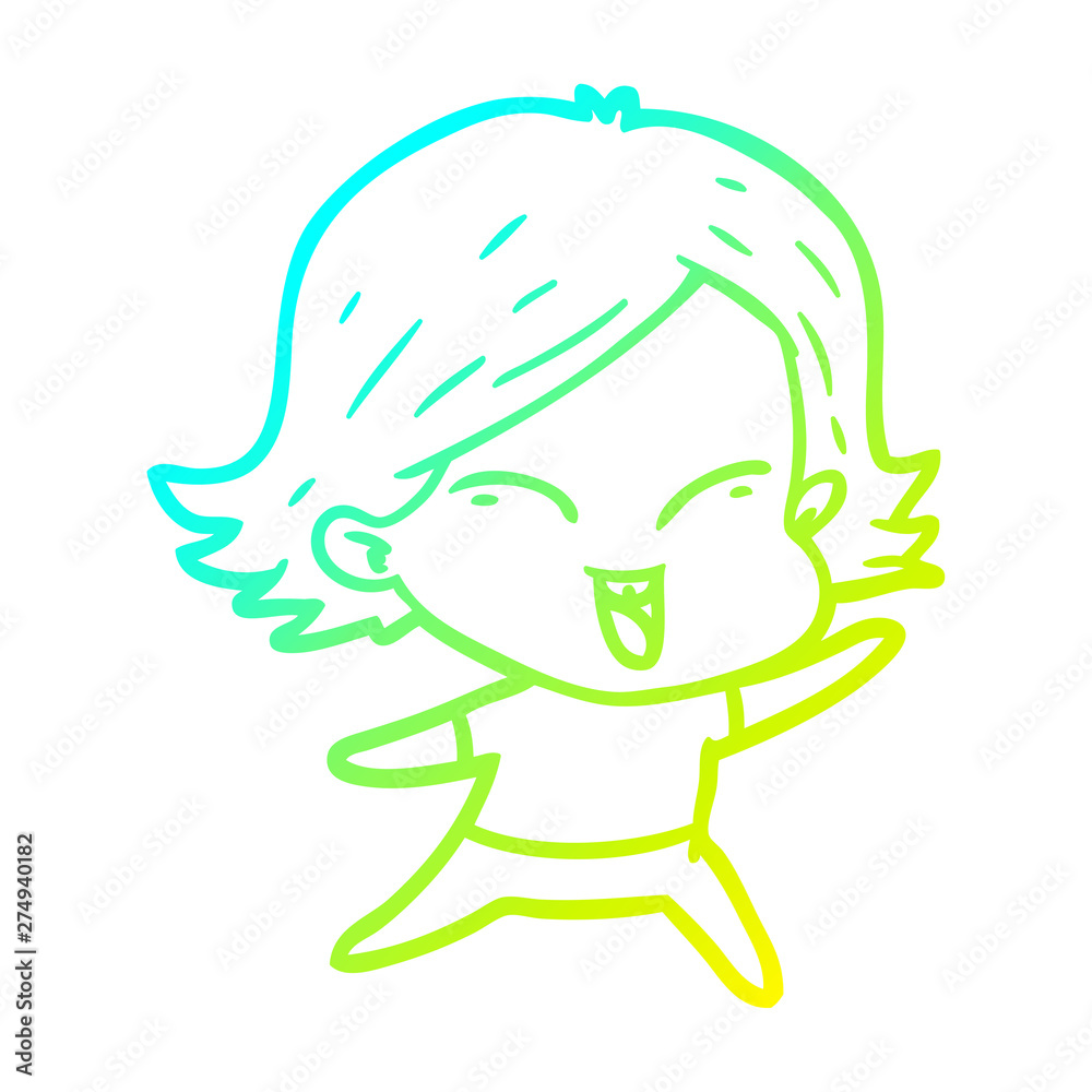 cold gradient line drawing happy cartoon girl cold gradient line drawing happy cartoon girl