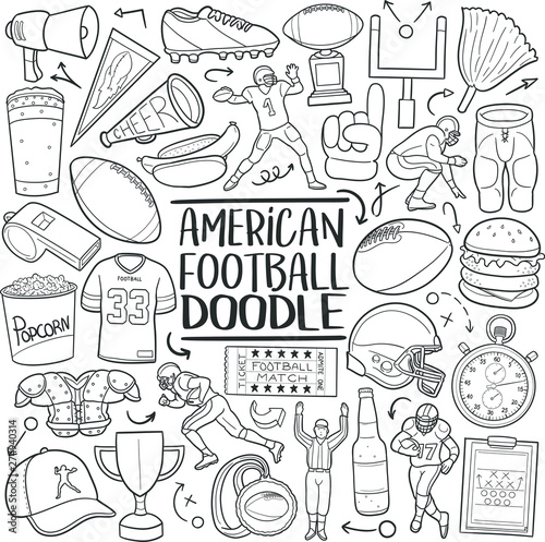 American Football Sport Traditional Doodle Icons Sketch Hand Made Design Vector 