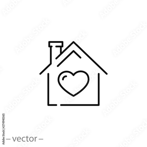 house with heart icon, home line symbol on white background - editable stroke vector illustration eps10
