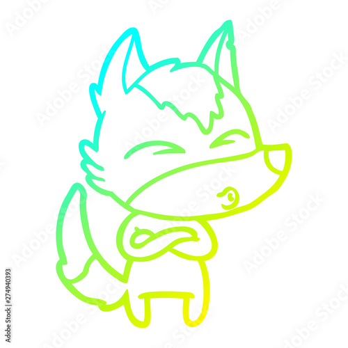 cold gradient line drawing cartoon wolf whistling