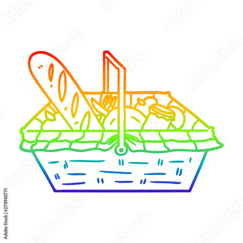 rainbow gradient line drawing cartoon picnic basket