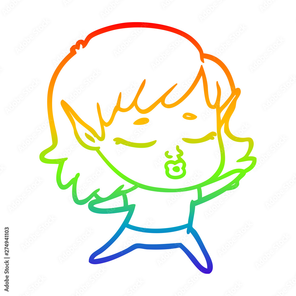 rainbow gradient line drawing pretty cartoon elf girl rainbow gradient line drawing pretty cartoon elf girl