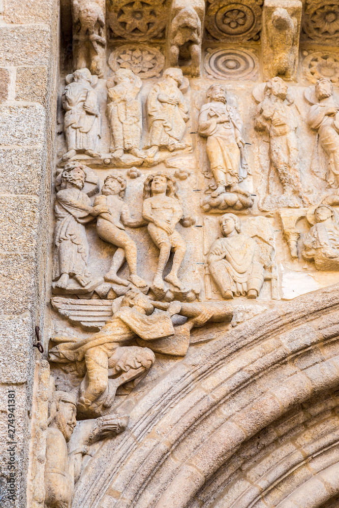 Obraz premium Santiago de Compostela, Spain. The bas-reliefs on the facade of the Silver Works (Platerias Square)