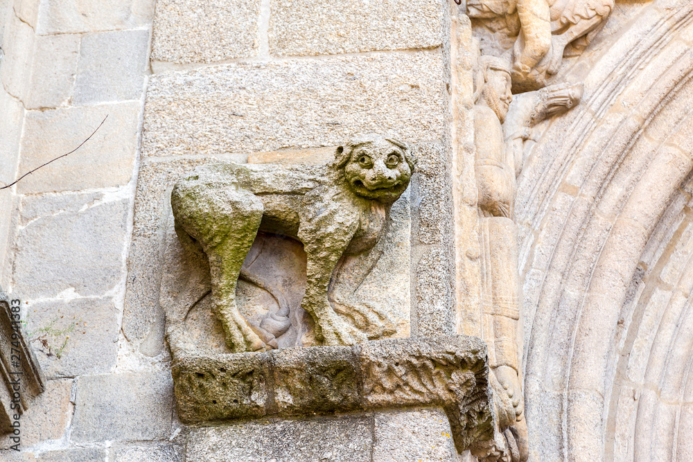 Santiago de Compostela, Spain. Sculpture on the facade of the Silver Works of the Cathedral