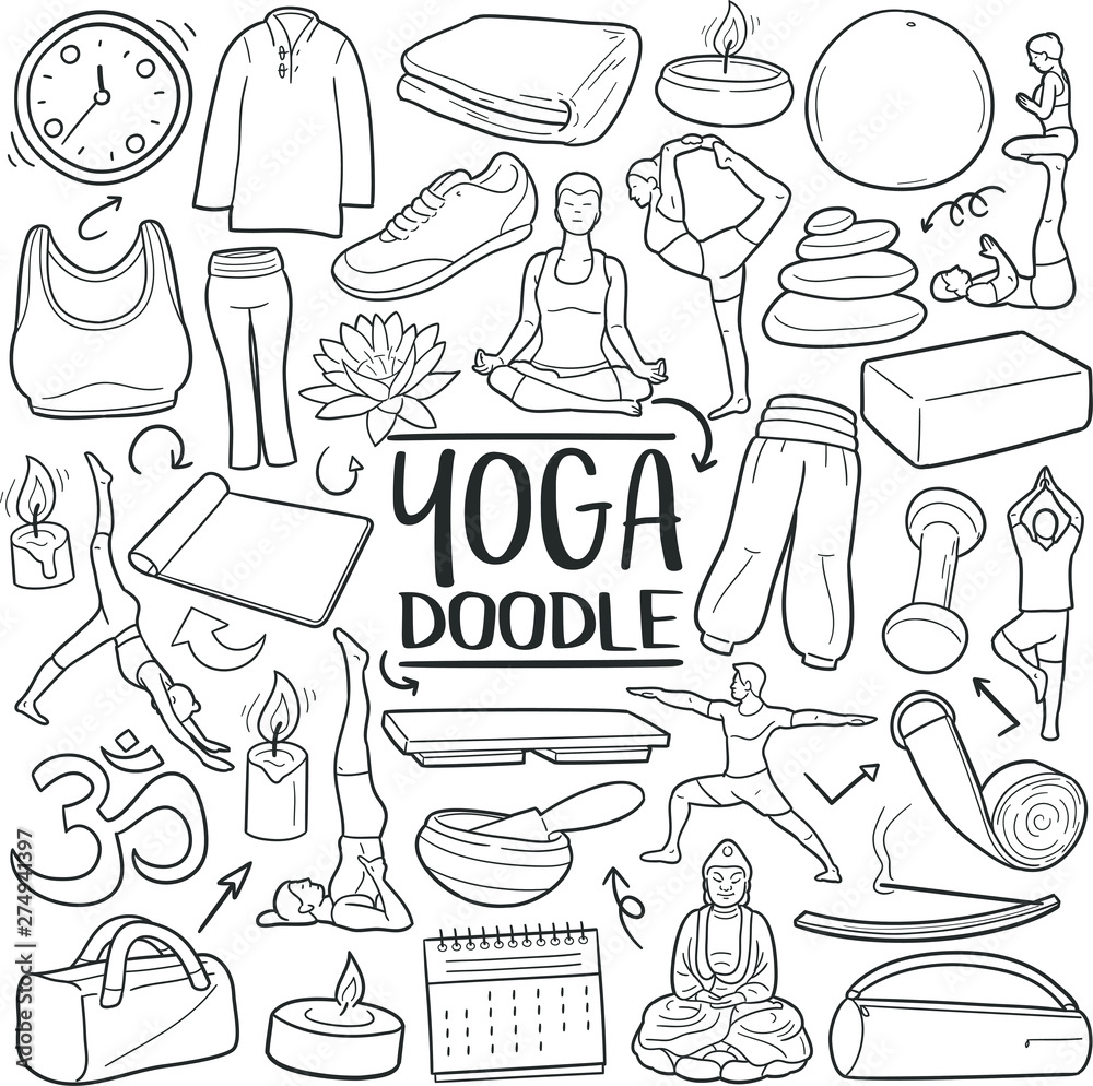 Yoga Practicing Traditional Doodle Icons Sketch Hand Made Design Vector Yoga Practicing Traditional Doodle Icons Sketch Hand Made Design Vector