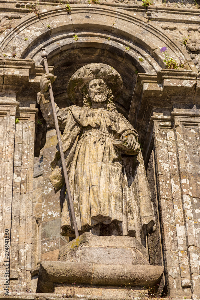 Santiago de Compostela, Spain. Central sculpture over the Holy Gates of the Cathedral