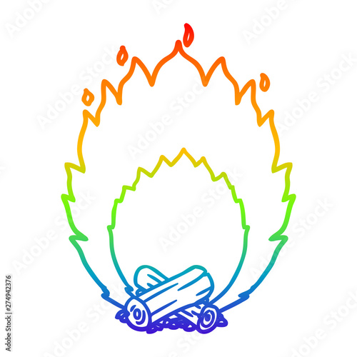 rainbow gradient line drawing cartoon blazing camp fire
