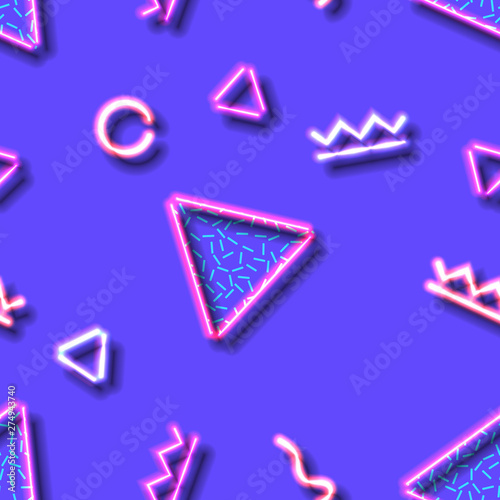 Neon seamless pattern with and 80s abstract arcade style