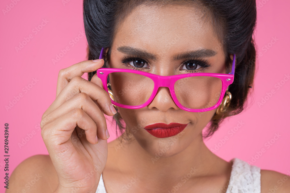 Portrait of Fashion woman action with sunglasses Portrait of Fashion woman action with sunglasses