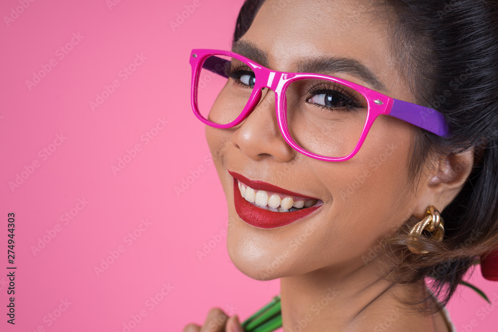 Portrait of Fashion woman action with sunglasses Portrait of Fashion woman action with sunglasses