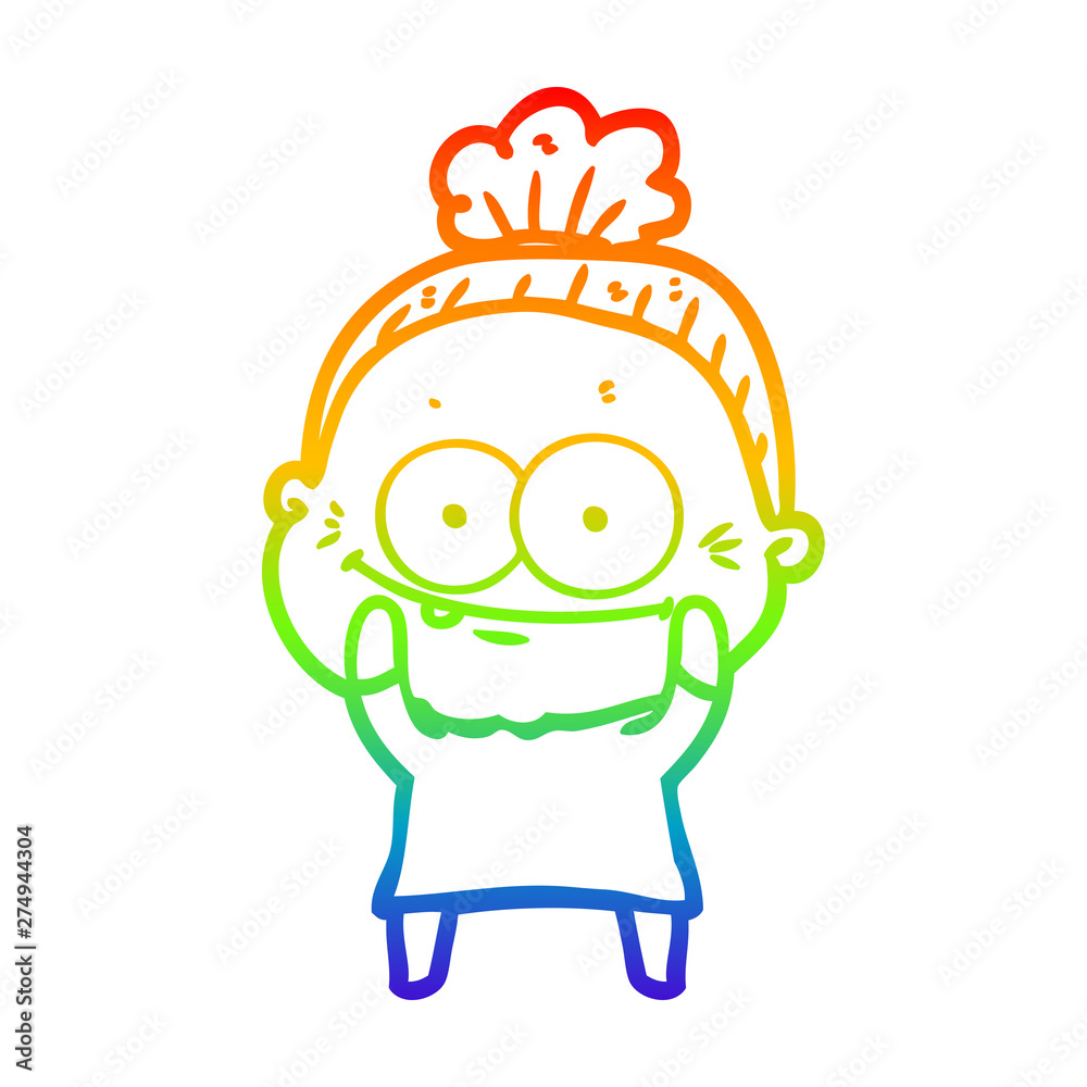 rainbow gradient line drawing cartoon happy old woman rainbow gradient line drawing cartoon happy old woman