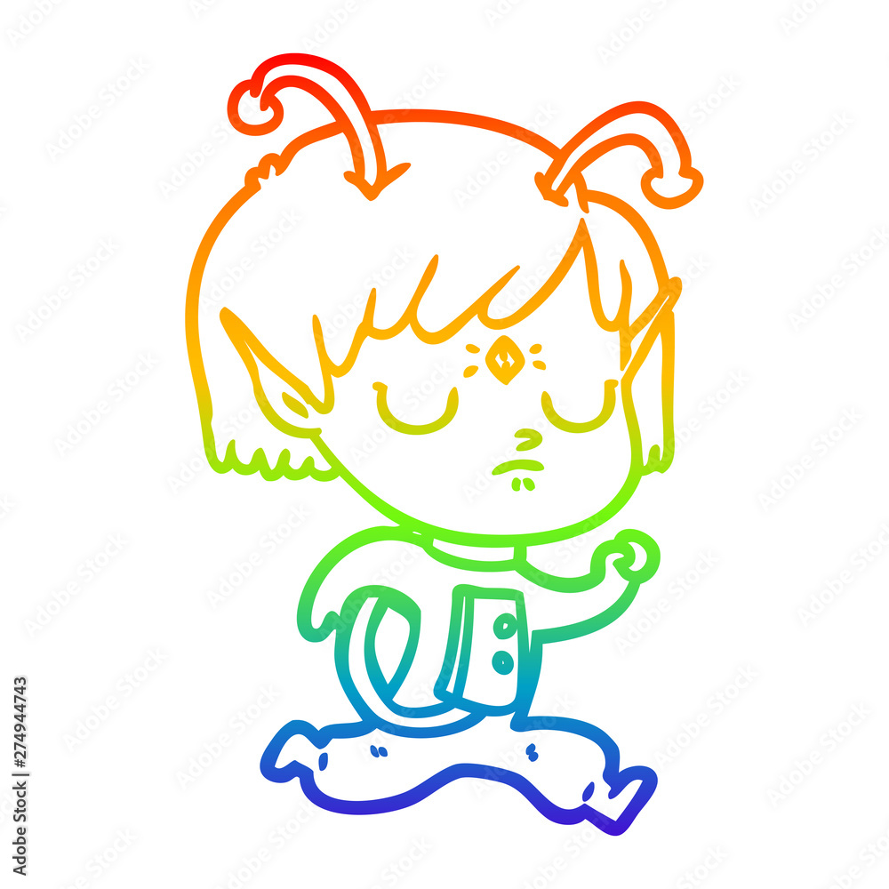 rainbow gradient line drawing cartoon alien girl rainbow gradient line drawing cartoon alien girl