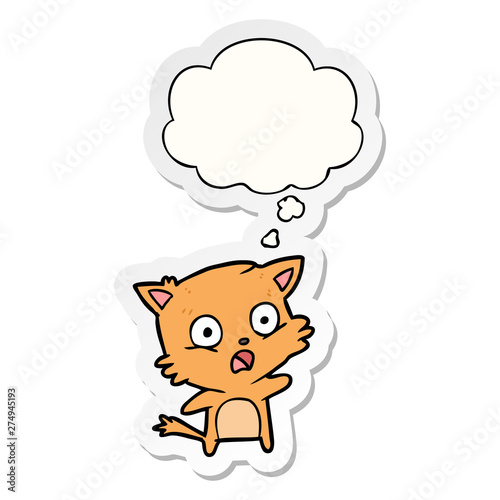 cartoon cat and thought bubble as a printed sticker