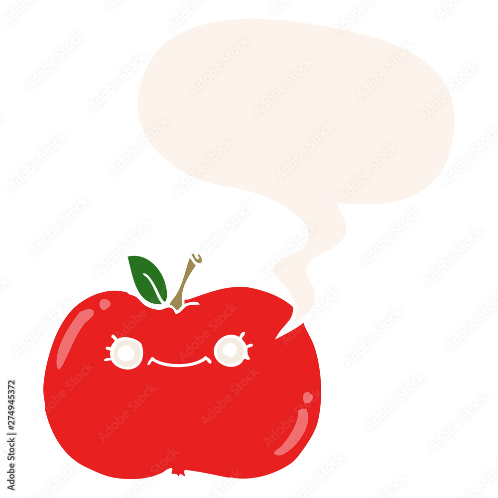 Fototapeta premium cute cartoon apple and speech bubble in retro style
