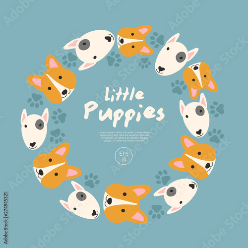 Set of Puppy faces isolated on pastel background : Vector Illustration