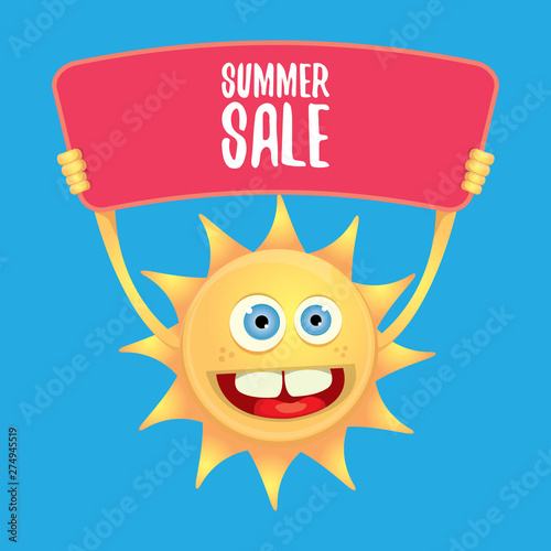 vector summer happy sun holding sale offer sign