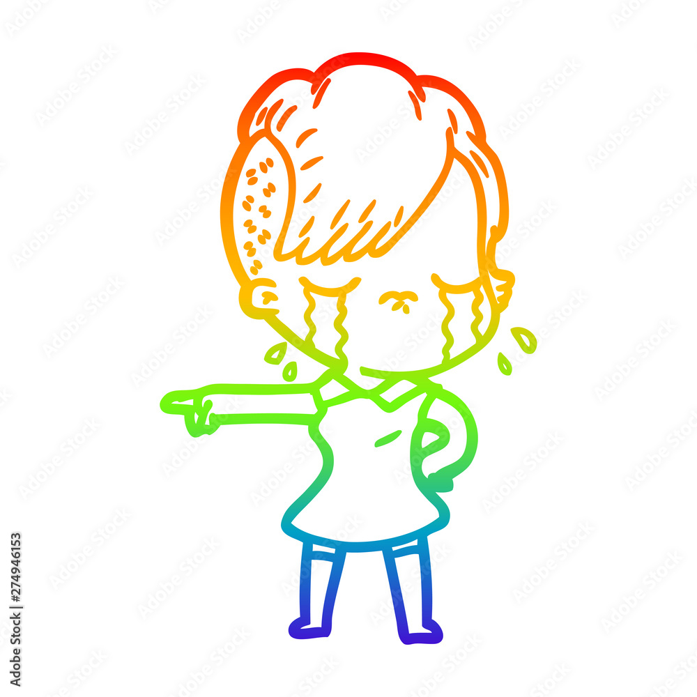 rainbow gradient line drawing cartoon crying girl pointing rainbow gradient line drawing cartoon crying girl pointing