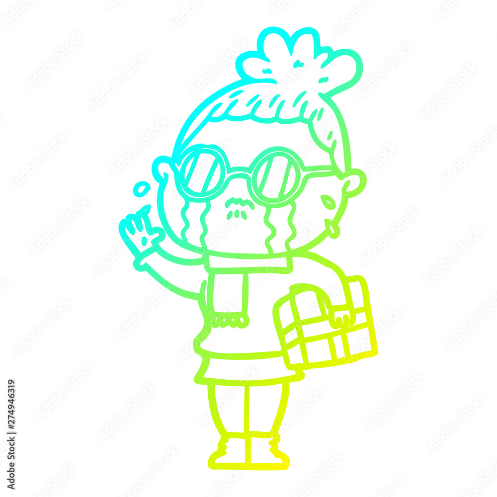 cold gradient line drawing cartoon crying woman wearing spectacles cold gradient line drawing cartoon crying woman wearing spectacles