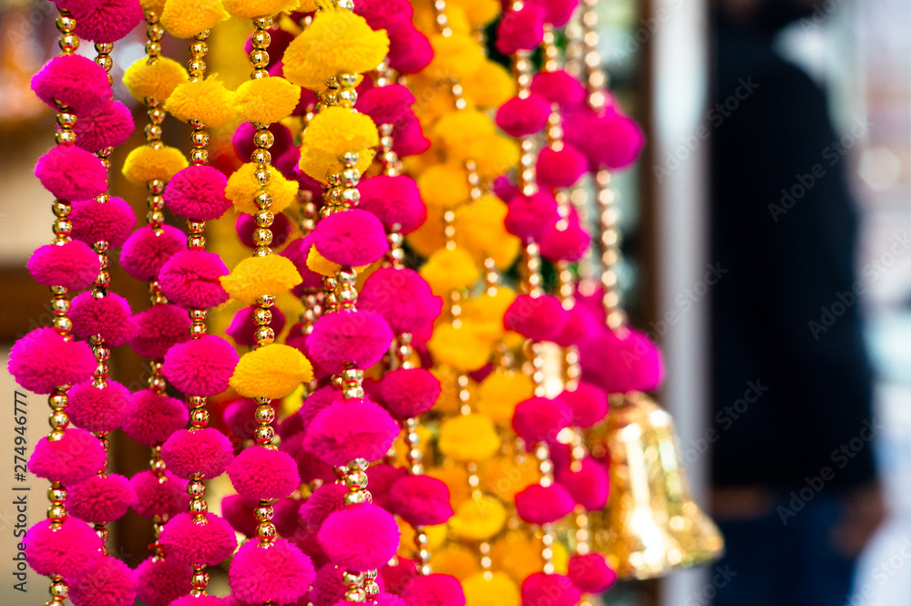 Beautiful handmade hanging decorations on display for sale in candni chowk delhi