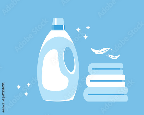 Fabric softener. Clean towel. Cleanliness and comfort in the house. Vector illustration