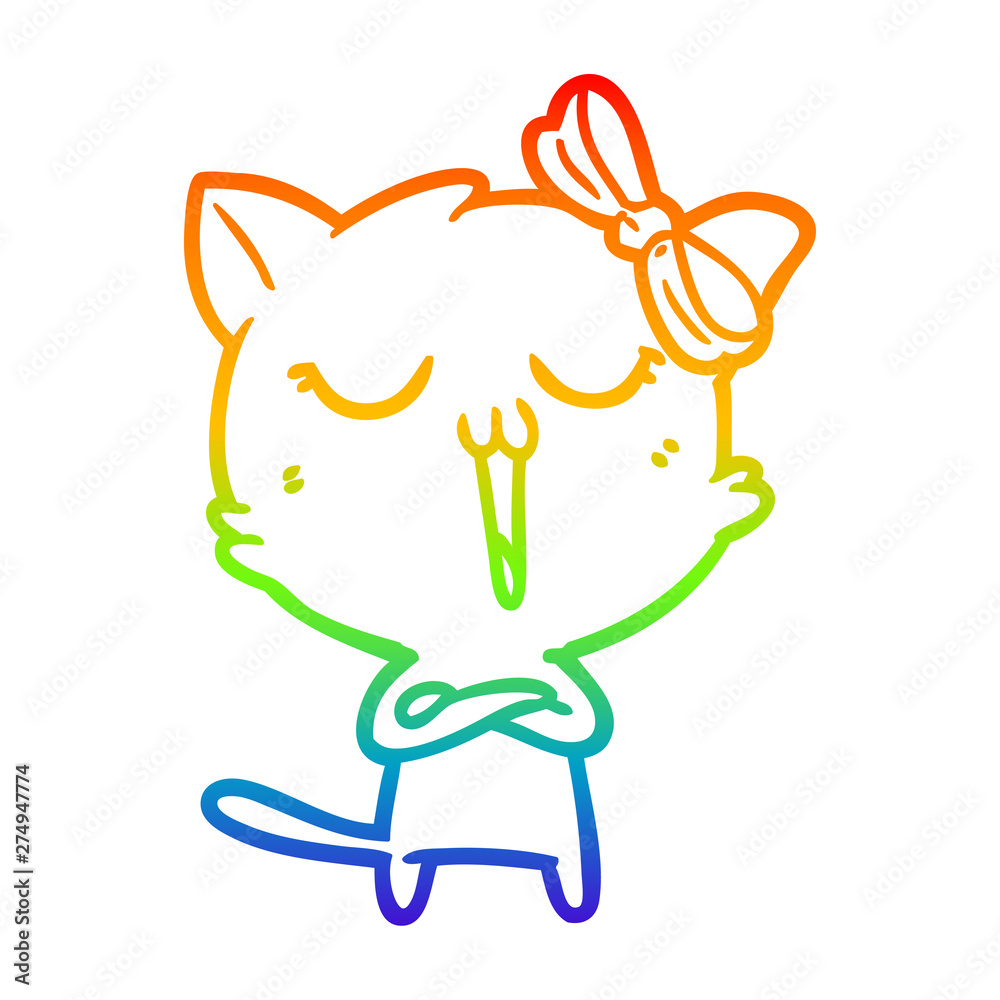 rainbow gradient line drawing cartoon cat