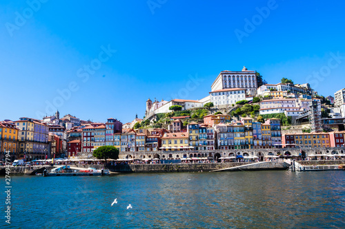 Obraz na płótnie View buildings in Ribeira District and Bishop's Palace in Porto on Iberian Peninsula w salonie