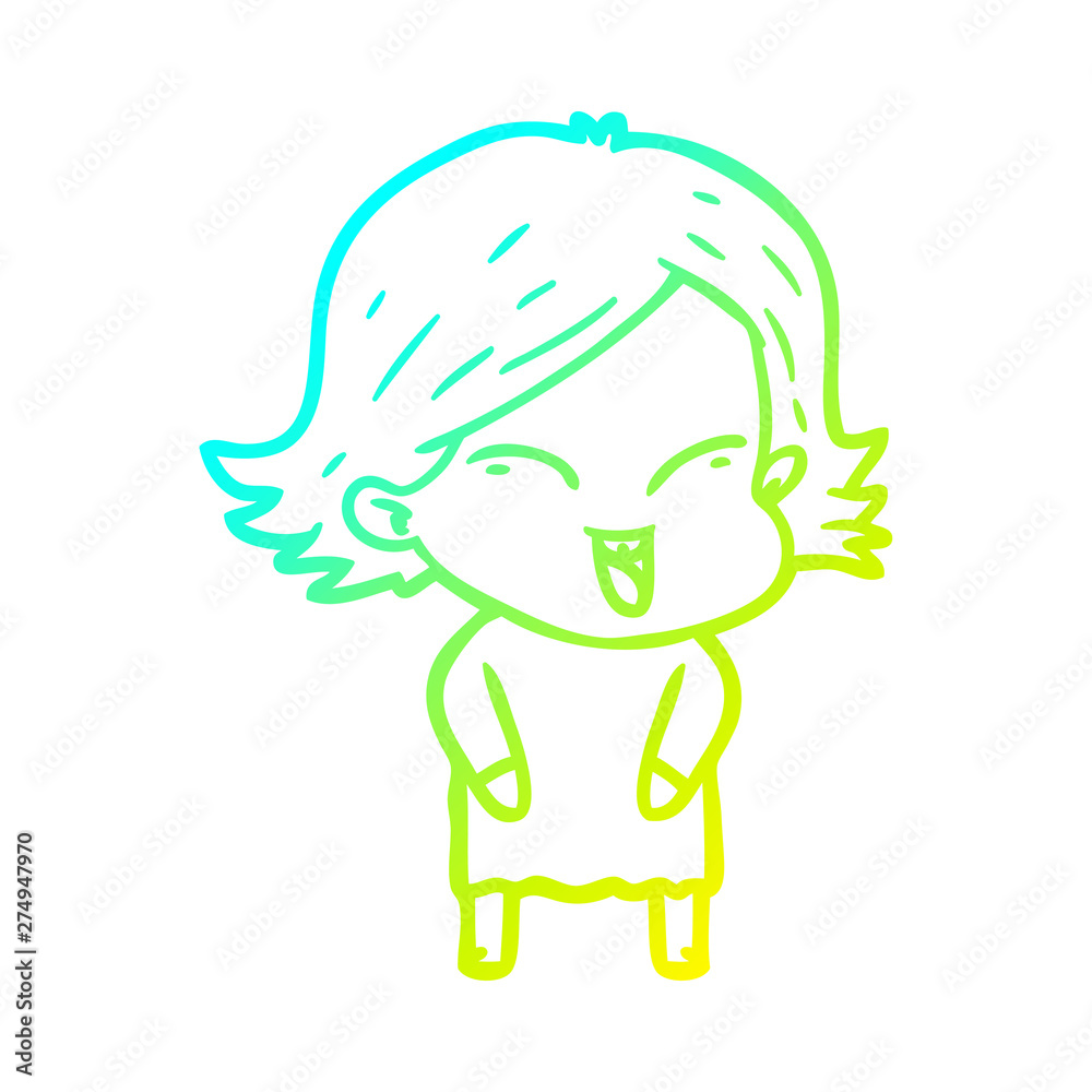 cold gradient line drawing happy cartoon girl cold gradient line drawing happy cartoon girl