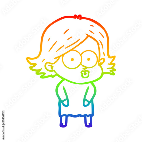 rainbow gradient line drawing cartoon girl pouting