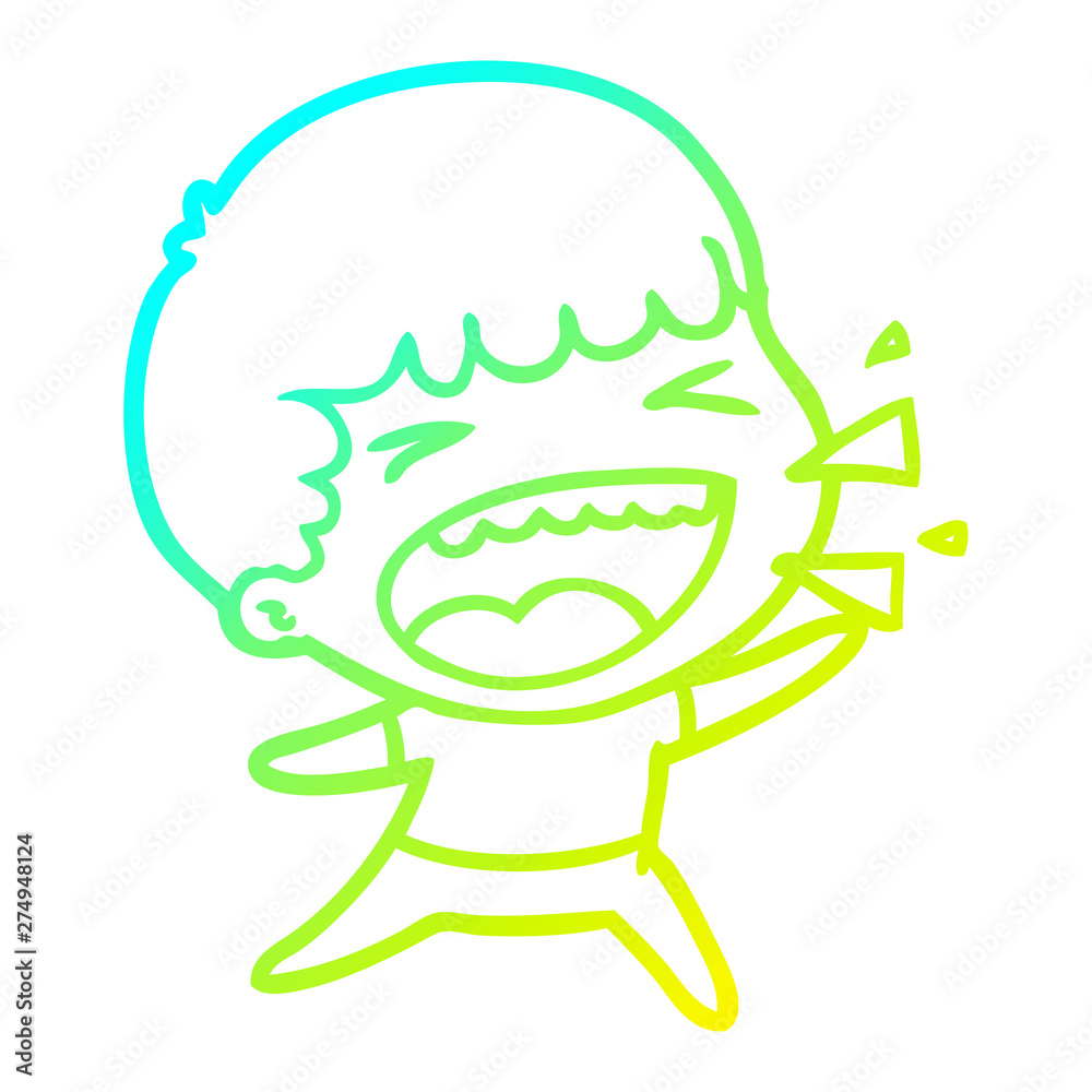 Fototapeta premium cold gradient line drawing cartoon laughing man