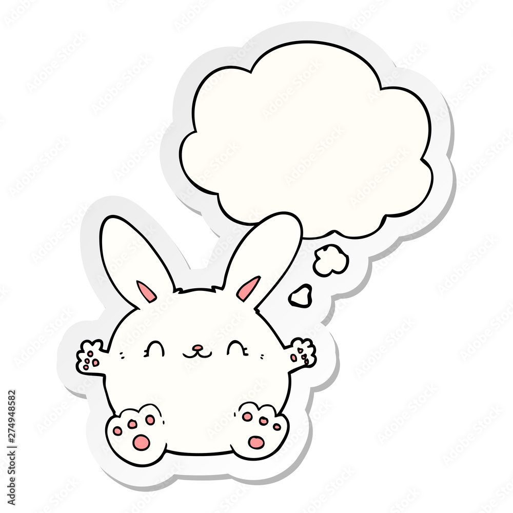 cute cartoon rabbit and thought bubble as a printed sticker cute cartoon rabbit and thought bubble as a printed sticker