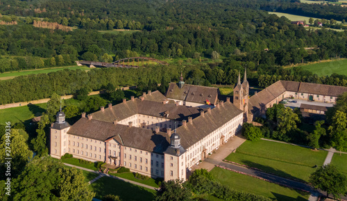 Aerial view of The Princely Abbey of Corvey in North Rhine-Westphalia, Germany photo