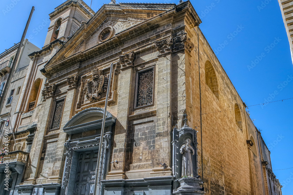 Facade of Saint Francis of Assisi Church in Valletta, Malta