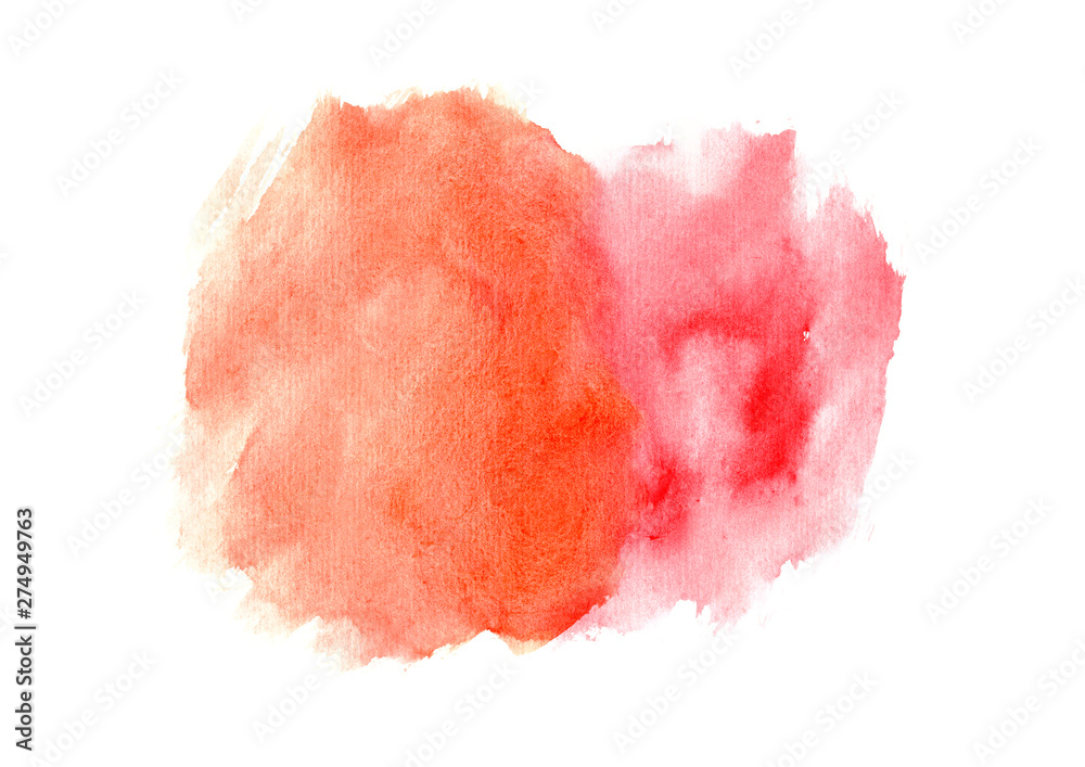 orange and red mixed watercolor abstract strokes on white background.A pattern of watercolor spots for design