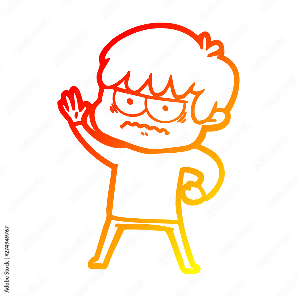 Fototapeta premium warm gradient line drawing annoyed cartoon boy