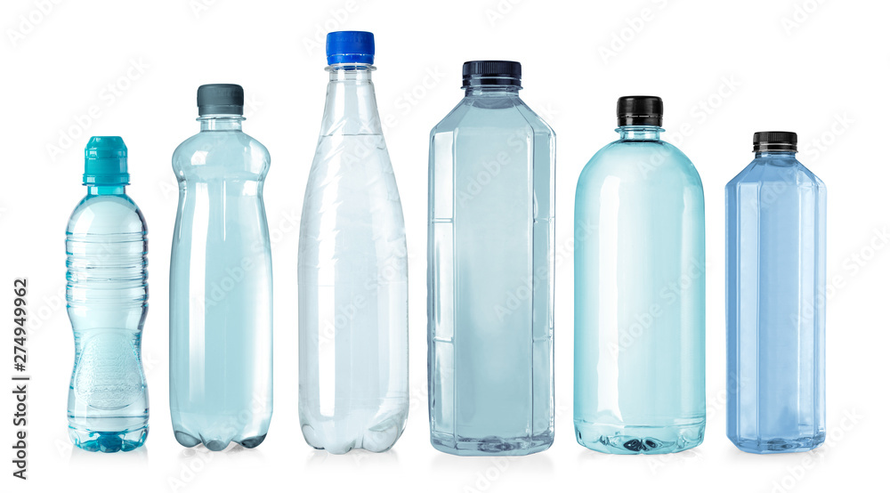 plastic water bottles isolated - obrazy, fototapety, plakaty 