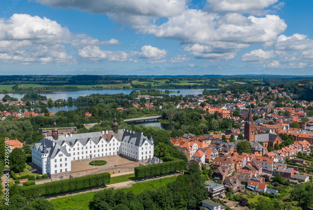 Aerial view of Ploen castle and old town
