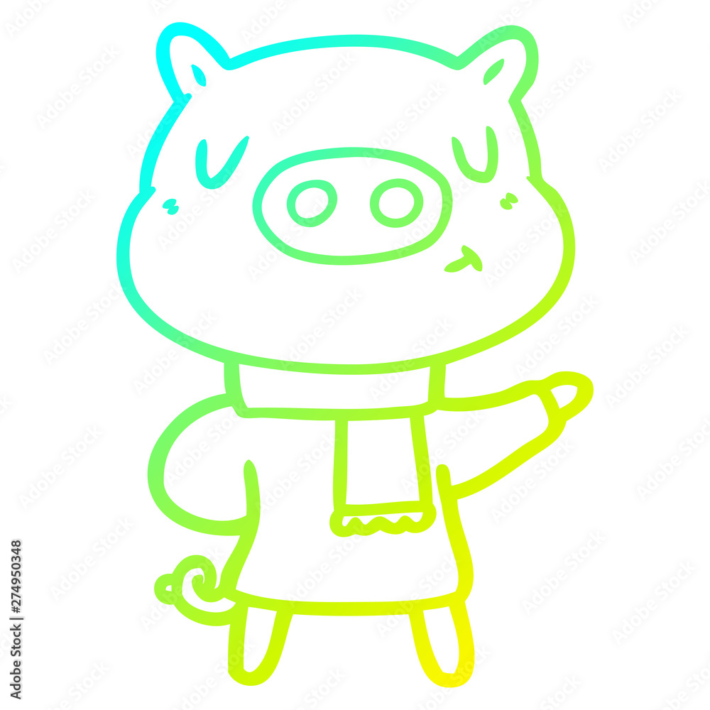 cold gradient line drawing cartoon content pig in winter attire cold gradient line drawing cartoon content pig in winter attire