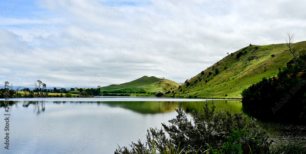 The Tasmanian landscape of lakes and mountains