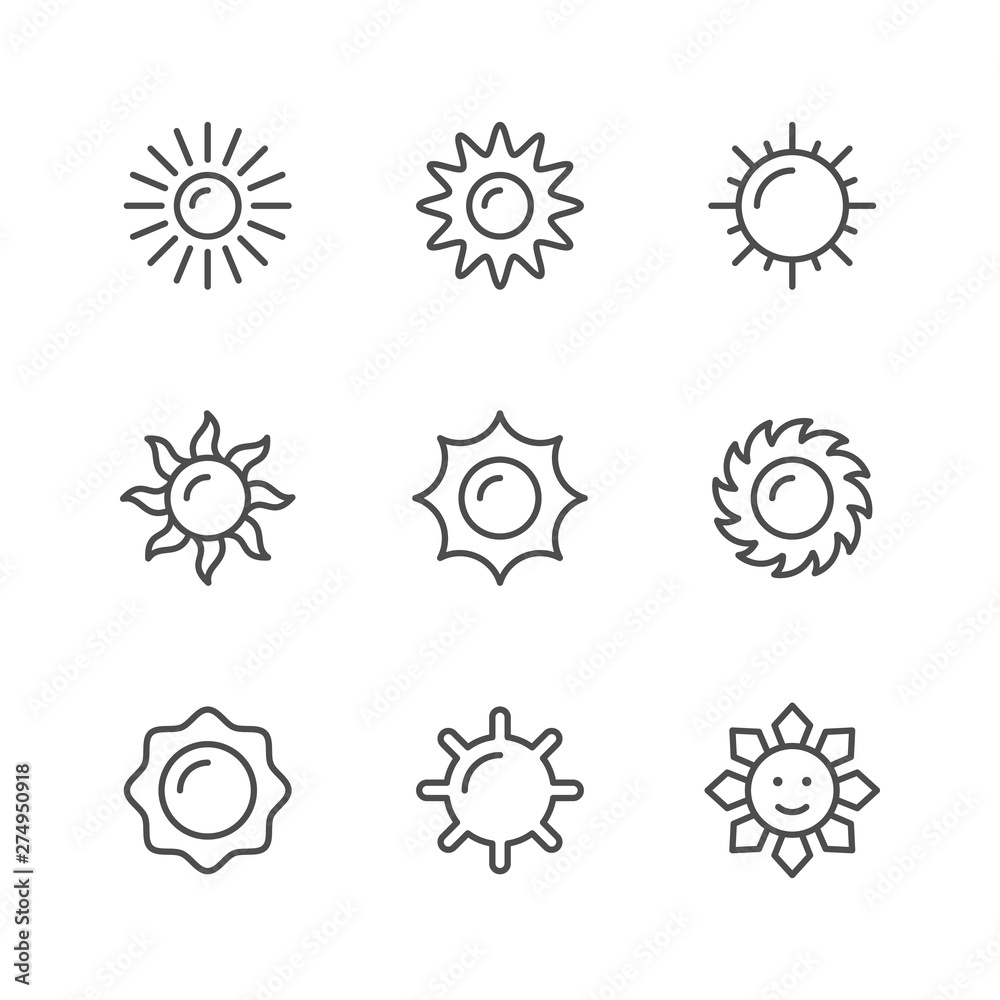 Set line icons of sun Set line icons of sun