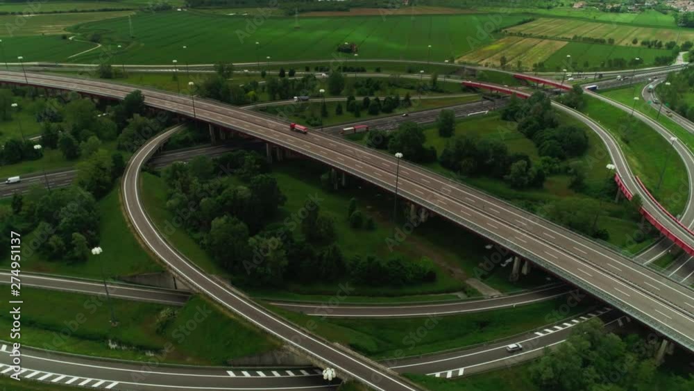 View from above busy modern highway with moving car aerial shot road junction traffic vehicle motion View from above busy modern highway with moving car aerial shot road junction traffic vehicle motion