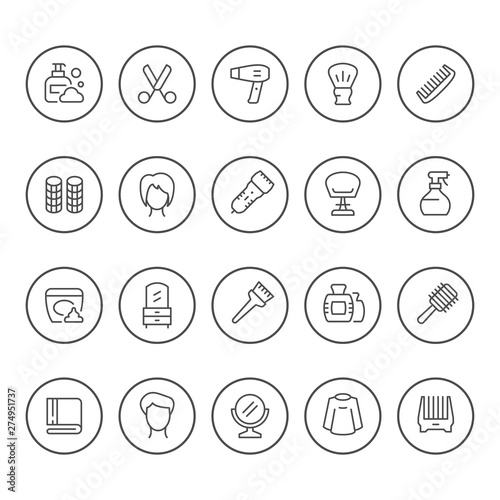 Set round line icons of hairdressing