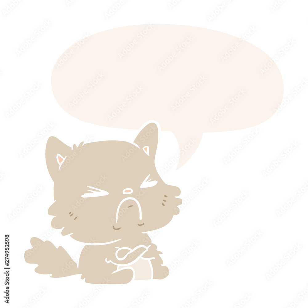 cute cartoon angry cat and speech bubble in retro style cute cartoon angry cat and speech bubble in retro style