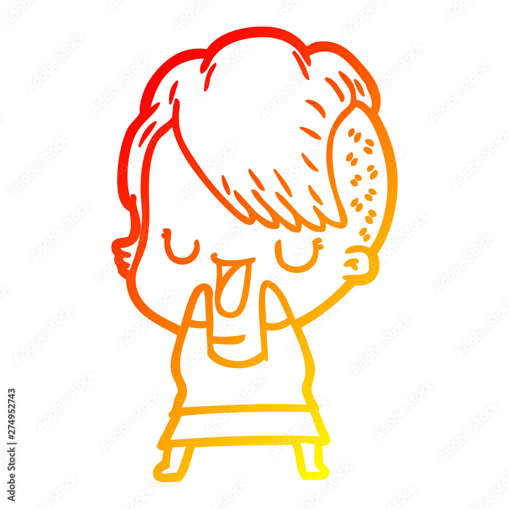 warm gradient line drawing cute cartoon girl with hipster haircut warm gradient line drawing cute cartoon girl with hipster haircut