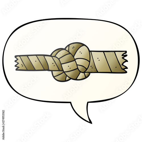 cartoon knotted rope and speech bubble in smooth gradient style