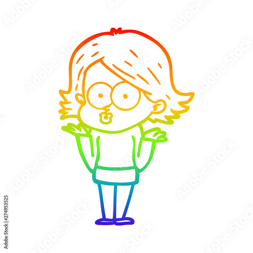rainbow gradient line drawing cartoon girl pouting